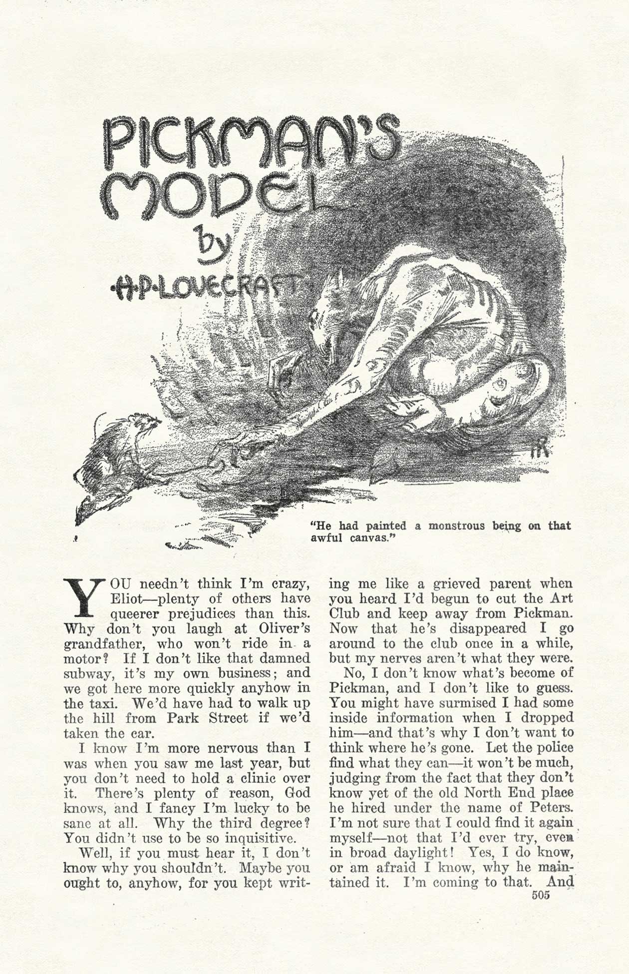 Pickman’s Model appeared in Weird Tales, October 1927